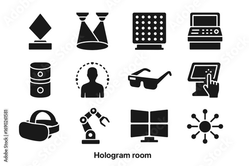 Display icon screens holographic hologram robotic motion icons trackers interactive room vector