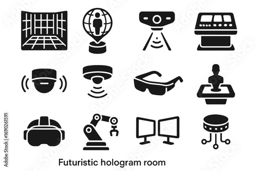 Network motion wall icon headset augmented vector futuristic set screens panels display