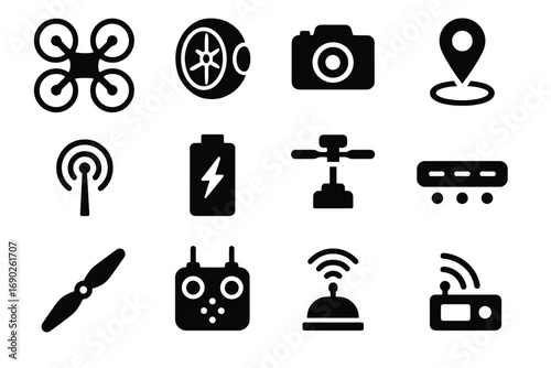 Transmitter remote radar sensor drone communication gps icon rotor vector battery ai