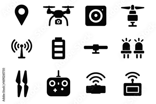 Vector radar propulsion icon camera quantum transmitter data controller communication lights drone