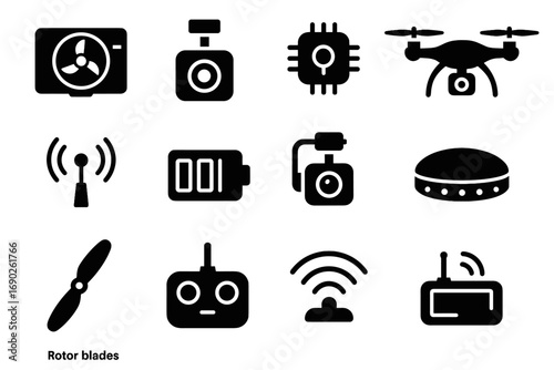Lights icon vector radar quantum antenna drone communication gps camera rotor sensor