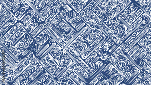 Blue and white seamless pattern texture of old wood. Decorative retro ornament background.