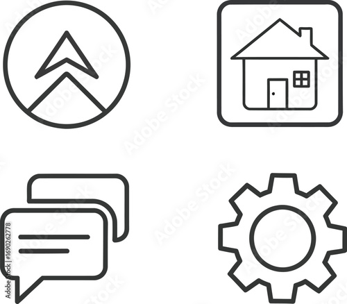 Set of four simple white icons for navigation and functionality on a vector