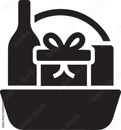 Silhouette of gift hamper vector, perfect for festive, celebration, and decorative designs.
