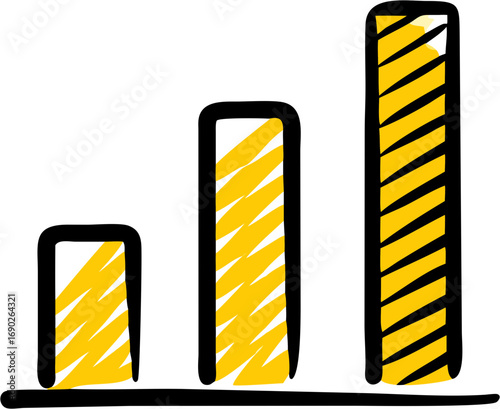 A simple hand drawn bar chart showing increasing growth and positive financial performance in business analytics and market trends