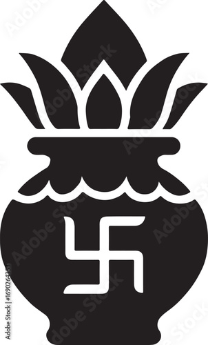 Silhouette of Kalash pot with coconut vector, perfect for religious, festive, and ceremonial designs.