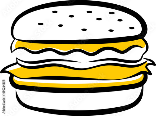 A simple illustration of a delicious burger with layers of bun patty and cheese ideal for fast food advertising and menus