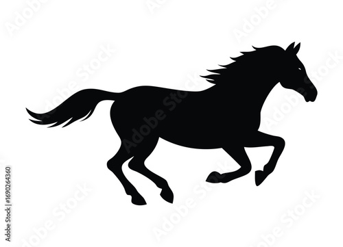 Dynamic black silhouette of a galloping horse in full stride captured in motion