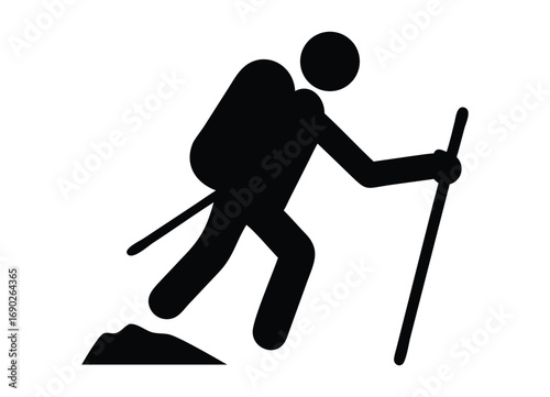 Silhouette of a hiker with backpack and trekking poles symbolizing outdoor adventure and travel