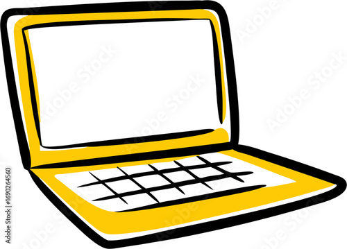 A simple yellow laptop drawing representing modern portable technology and digital computing for everyday use and work tasks