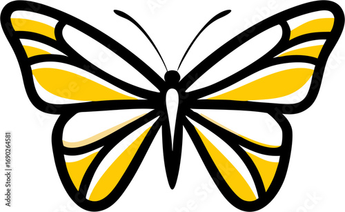 Striking black outline and bright yellow stripes adorn this beautiful butterfly illustration perfect for nature themes and elegant designs
