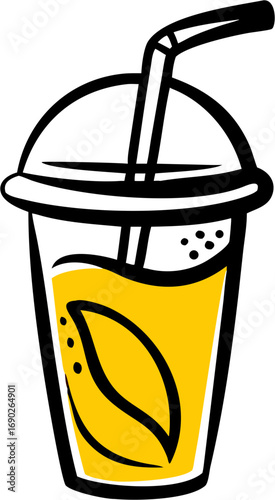Refreshing yellow beverage in a clear plastic cup with a lid and straw perfect for a hot summer day or any thirst quenching occasion