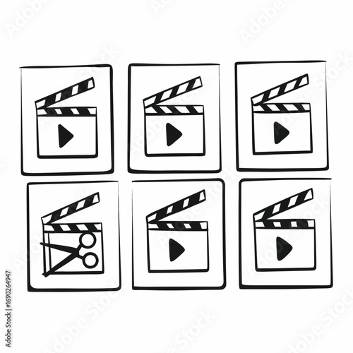 Film clapper board icons, representing video editing and movie production