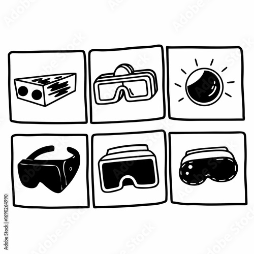 Set of virtual reality and gaming icons, representing modern technology