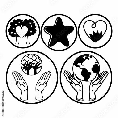 Collection of charity and donation icons in circle style
