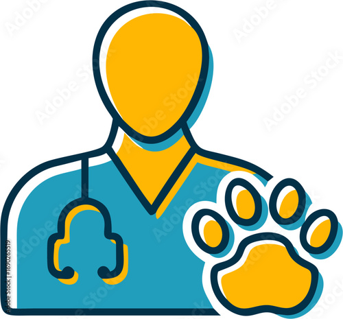 Veterinary professional with stethoscope and paw print symbol representing animal care and animal health services for pets and domestic animals