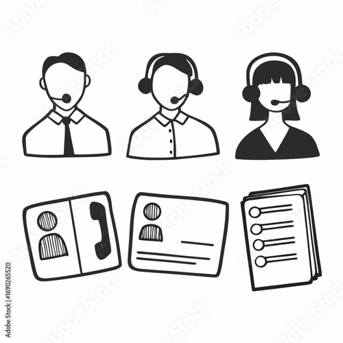 Hand drawn illustration of customer service representatives with business cards