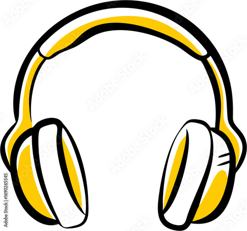 Modern yellow and white over ear headphones for listening to music podcasts audio and sound in an expressive artistic illustration