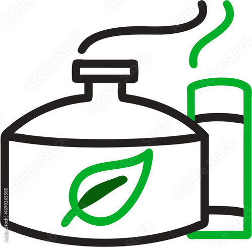 Illustration of a camping stove emitting smoke with a fuel canister beside it representing outdoor cooking and eco friendly fuel