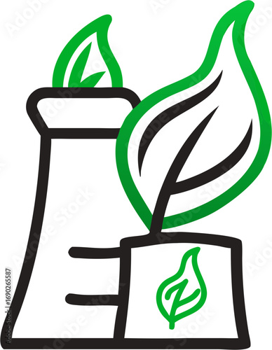 Green energy factory symbol representing renewable power generation for sustainable industrial development and environmental protection technology