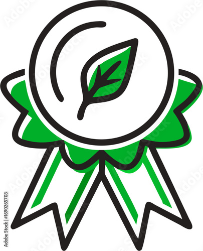 Eco friendly award badge symbol with leaf icon representing sustainability and nature conservation achievement recognition certification quality