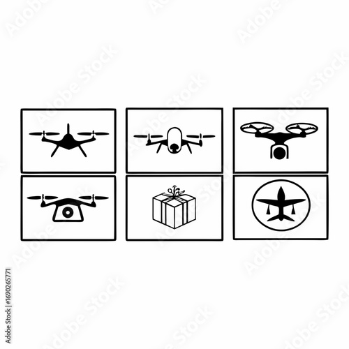 Illustration of drone and gift quadcopter, multicopter, uav, and present