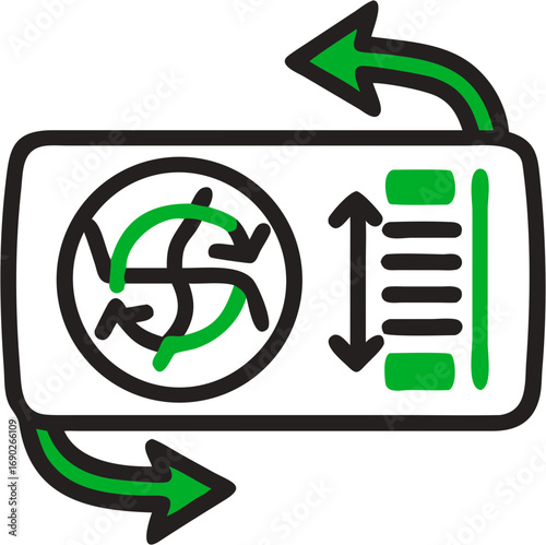 This icon represents the functioning of an air conditioning unit with its internal fan and directional arrows indicating airflow and climate control system operation
