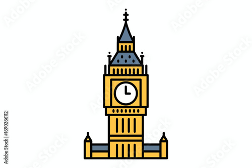 Illustration of Big Ben, a famous clock tower in London, with a simple, outlined design.