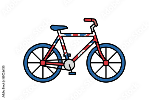 A stylized illustration of a bicycle featuring the Union Jack flag design.