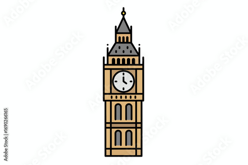 Simple, outlined illustration of the iconic London clock tower.