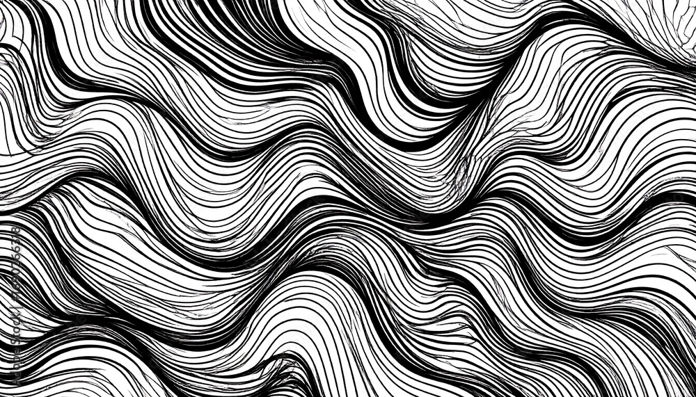 Fototapeta premium Abstract black and white wavy lines creating movement