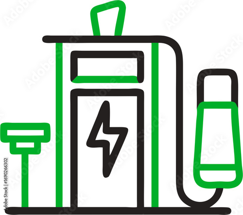 Electric vehicle charging station icon symbol transportation energy refueling power automotive infrastructure green technology