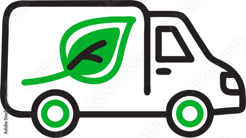 Eco friendly delivery van with green leaf symbol representing sustainability and environmental care in transportation services