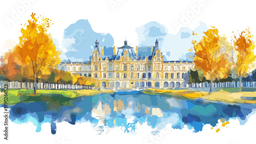 Palace of Versailles. Palace of Versailles watercolor vector illustration