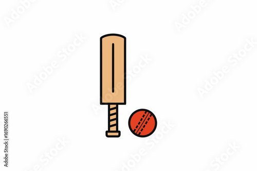 Simple illustration of a cricket bat and ball, isolated on white.