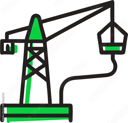 Construction tower crane lifting heavy equipment and materials for building infrastructure development heavy industry machinery lifting operation site