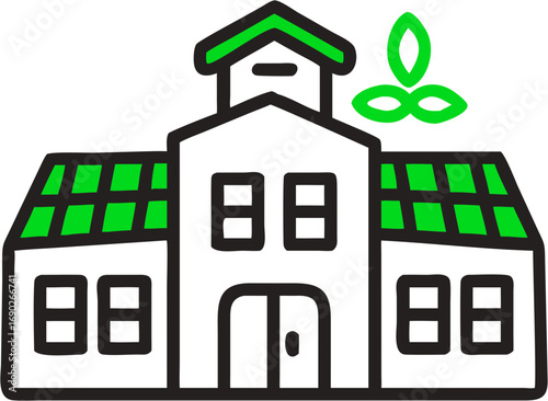Eco friendly building with solar panels representing sustainability green energy architecture renewable power conservation and environmental consciousness in construction