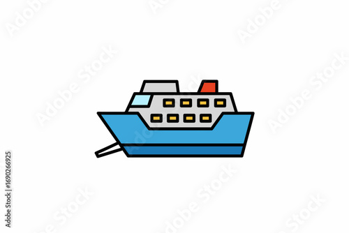 A simplified illustration of a passenger ferry boat, ready to dock.