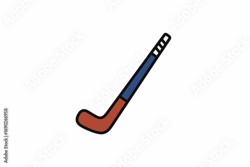 Simple, outlined illustration of a hockey stick, with a two-toned color scheme.