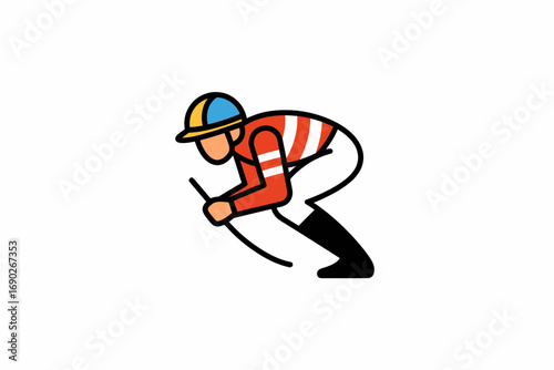 Jockey leaning forward, riding posture, horse racing, minimalist illustration.