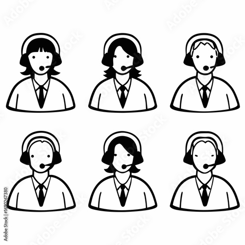 Collection of support service operator avatars with headset