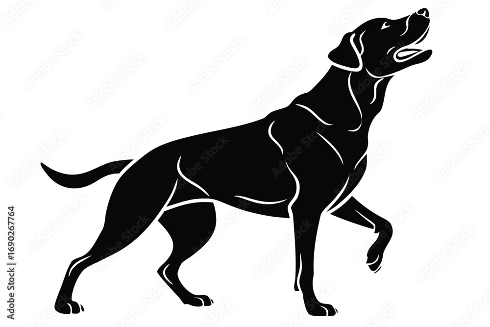 Obraz premium A bold, black silhouette of a Labrador Retriever, depicted in a dynamic, alert stance.