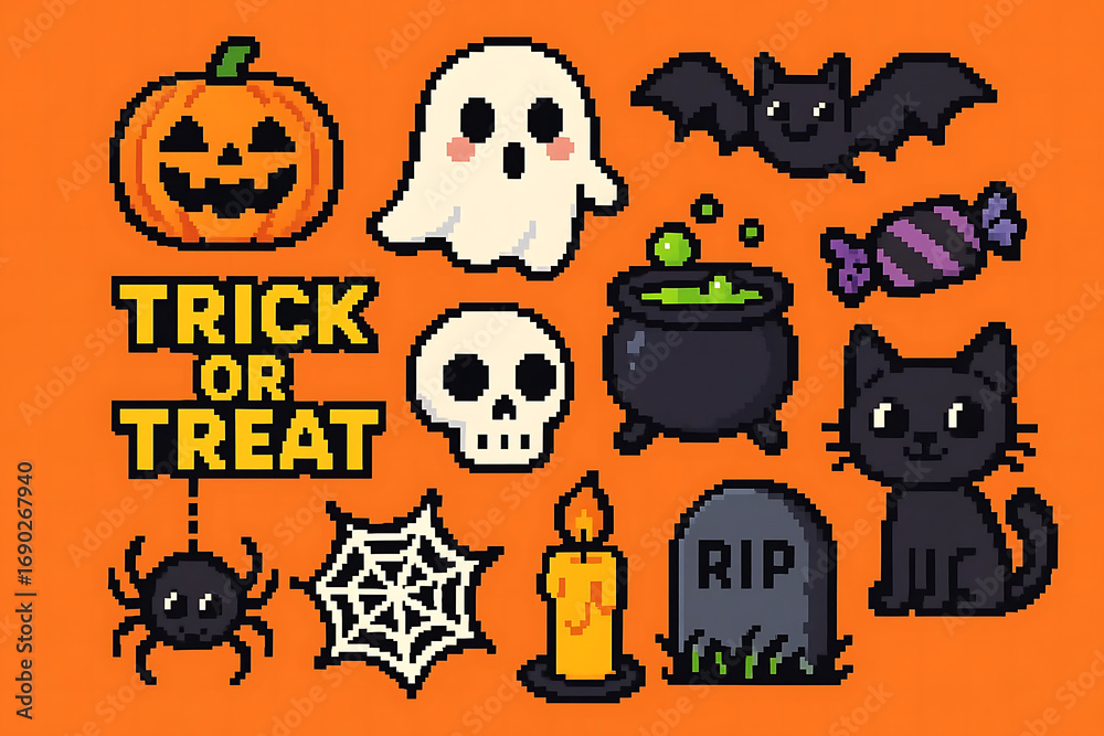 Obraz premium Halloween Pumpkins, Grim Reaper, Skull and Zombie Hand