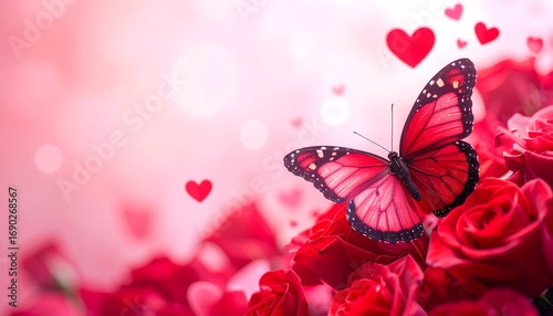 Romantic rose bouquet with butterfly