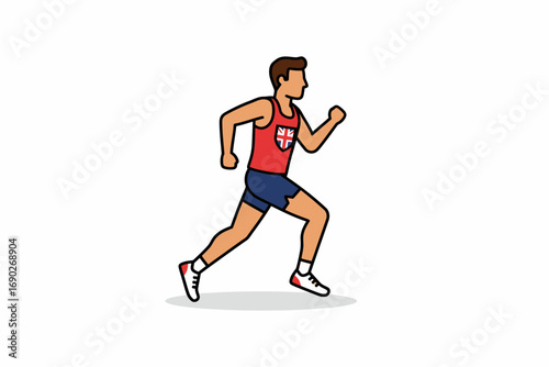 A stylized illustration of a male runner in athletic attire, side view.