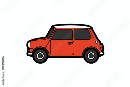 Side view of a simple, outlined, red Mini Cooper car.