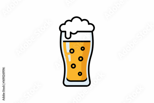 A stylized illustration of a tall glass filled with golden beer and foamy head.