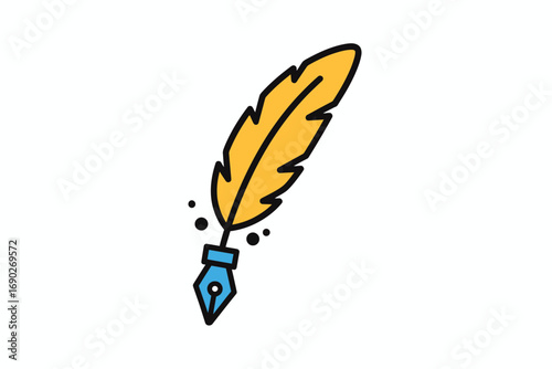 A stylized illustration of a golden quill pen with a blue nib, suggesting writing, creativity, or authorship.