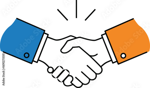 Cartoon vector illustration of handshake between two people, agreement, partnership, cooperation, or business deal concept in flat style design