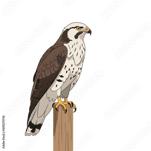 Majestic bird of prey perched on a wooden post observing its surroundings with keen eyes